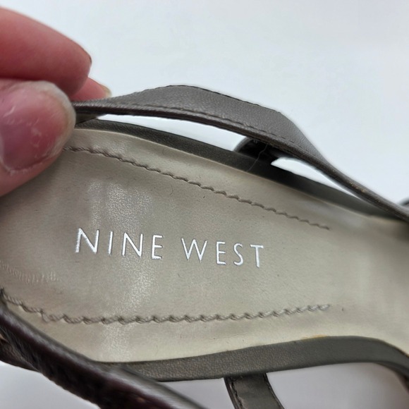 Nine West Kickoff Pewter Leather Slingback Platform Heels Women's Size 7M - Picture 4 of 6